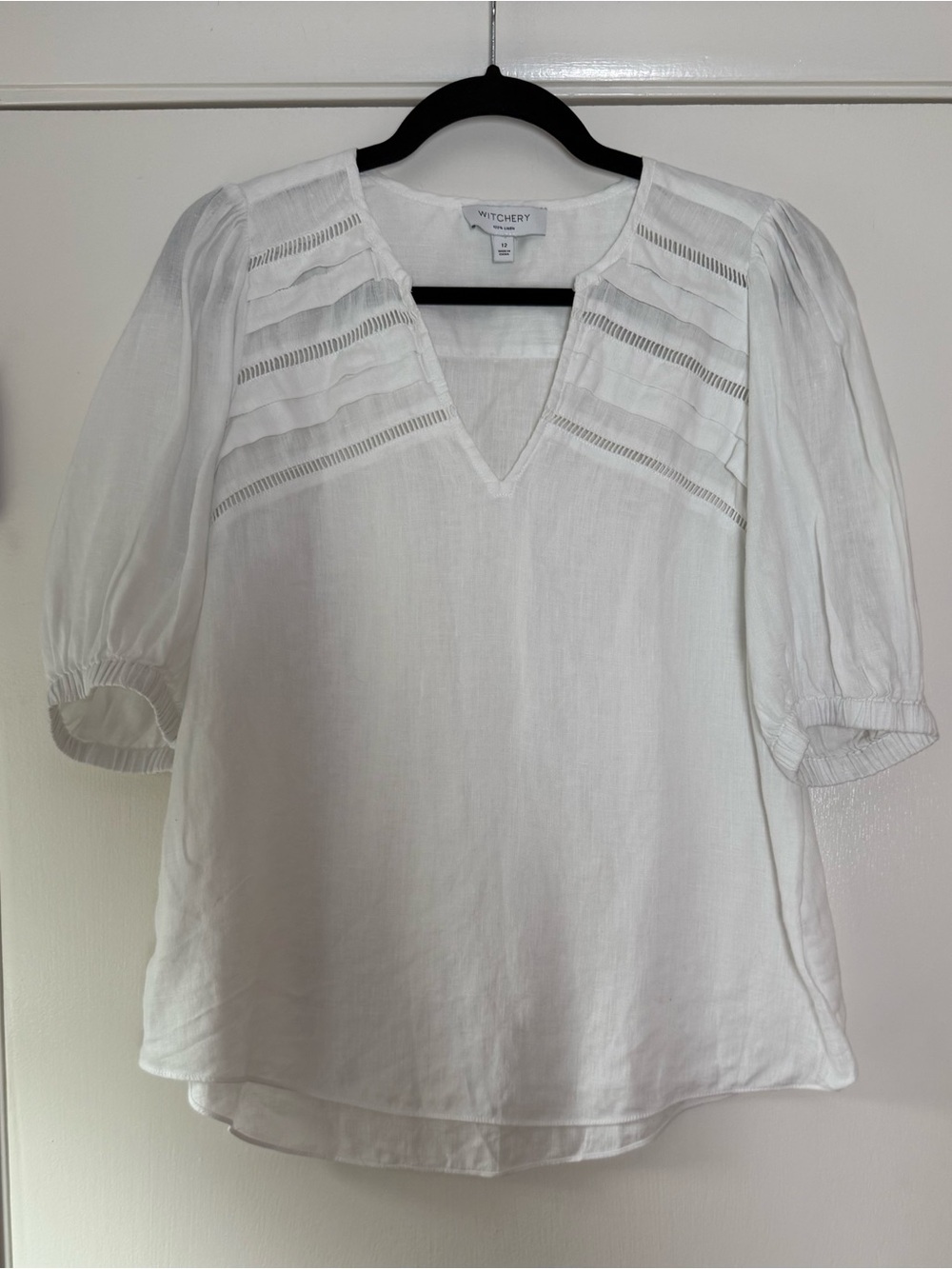 Witchery 100% Linen Solid White Top Eyelet Airy Clean Girl Boho Chic Coastal